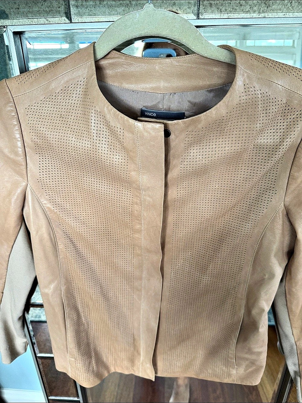 Vince Perforated Leather Jacket Brown Small